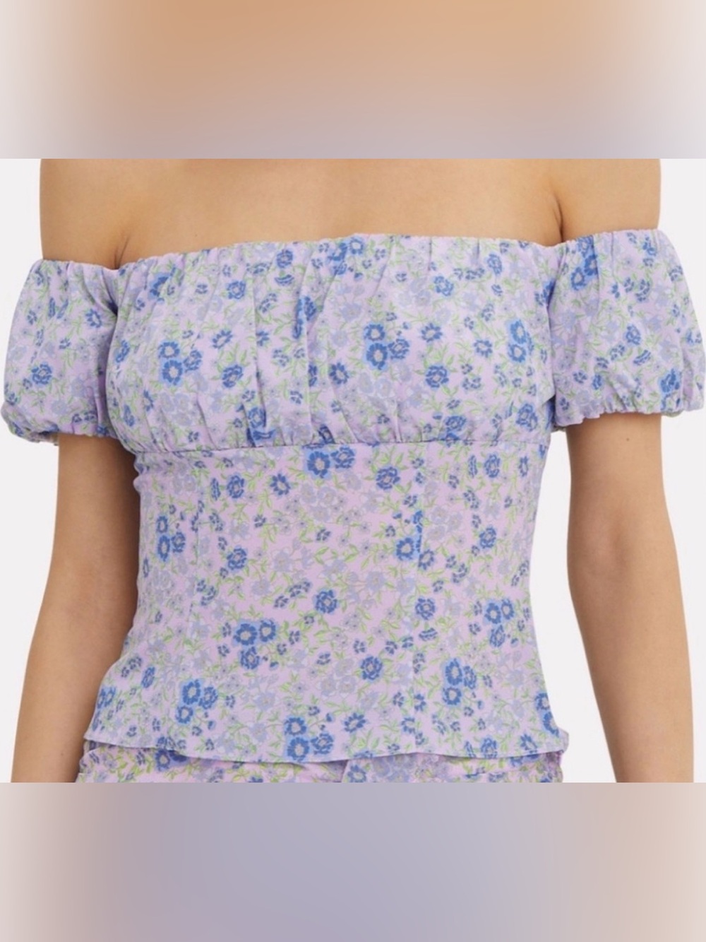 Intermix Valentina Silk Off Shoulder Floral Top Purple Size 2